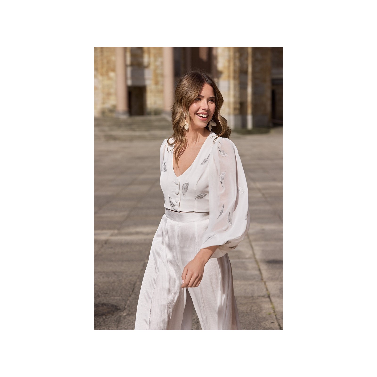 falda pantalon brocado blanco novia civil mama de comunion