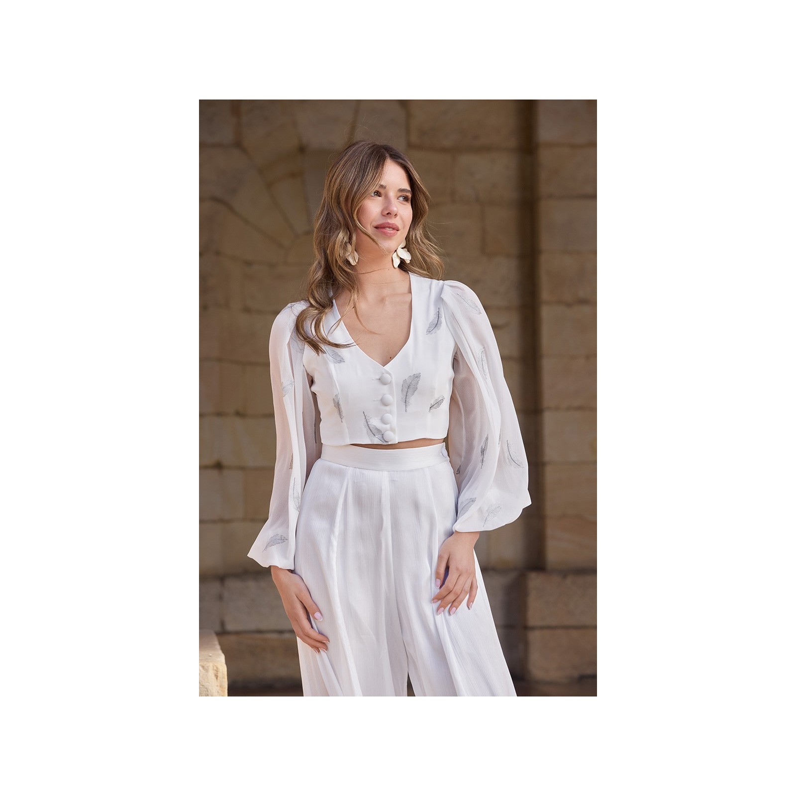 falda pantalon brocado blanco novia civil mama de comunion