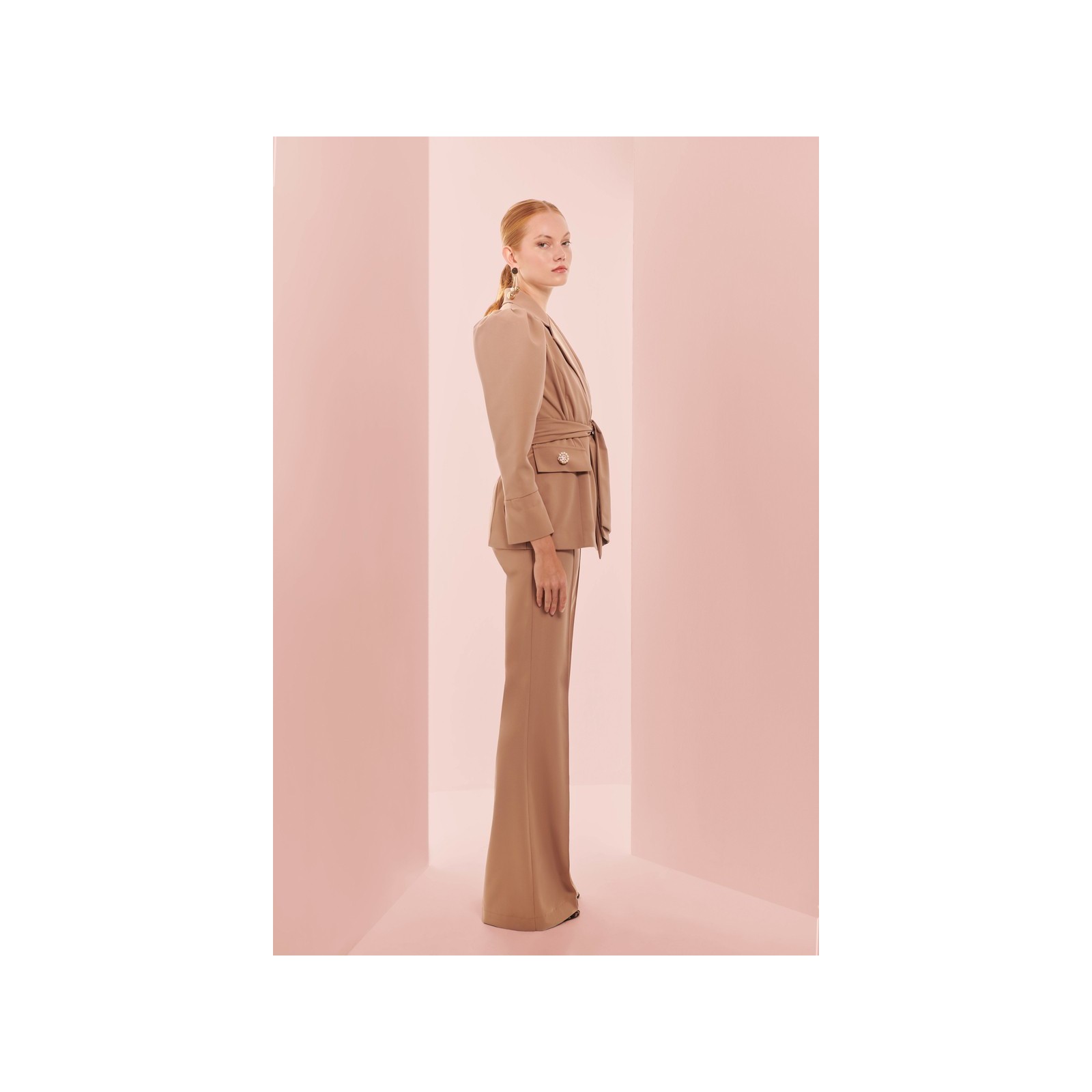 Pantalón Palazzo Crepe camel  para invitada
