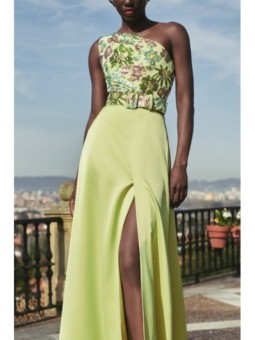 vestido saten lima con lentejuelas