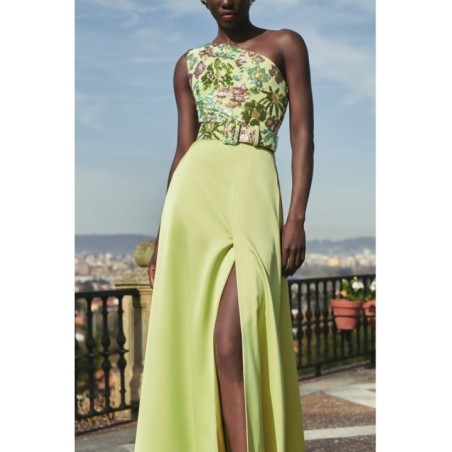 vestido saten lima con lentejuelas