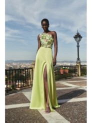 vestido saten lima con lentejuelas