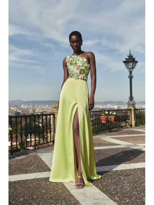 vestido saten lima con lentejuelas