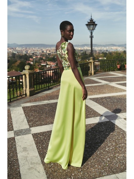 vestido saten lima con lentejuelas