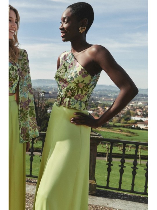 vestido saten lima con lentejuelas