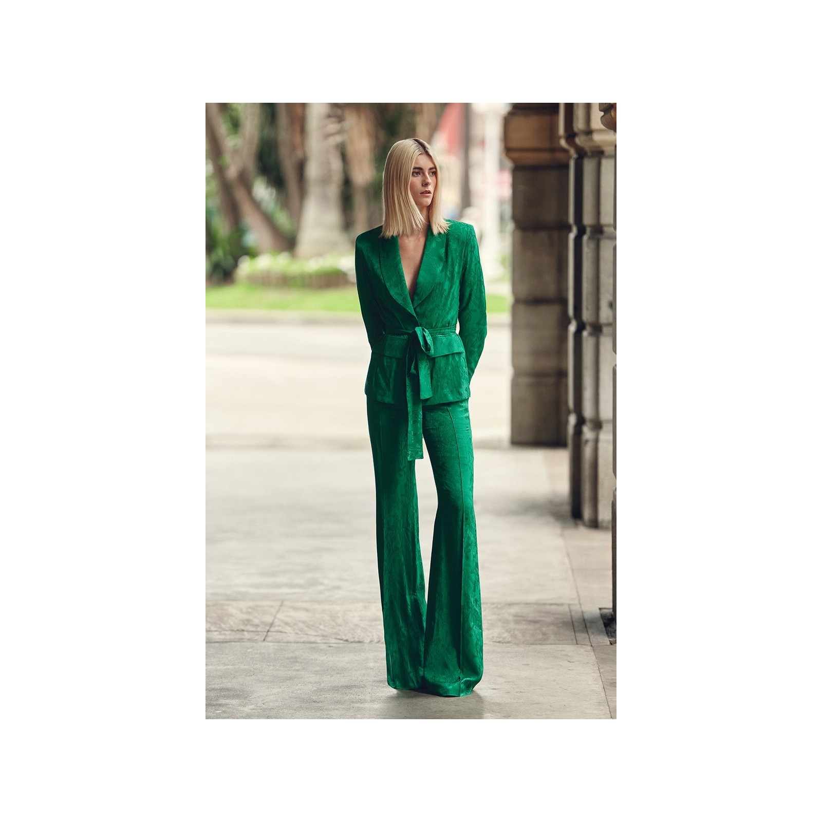 Chaqueta blazer jacquard verde invitada