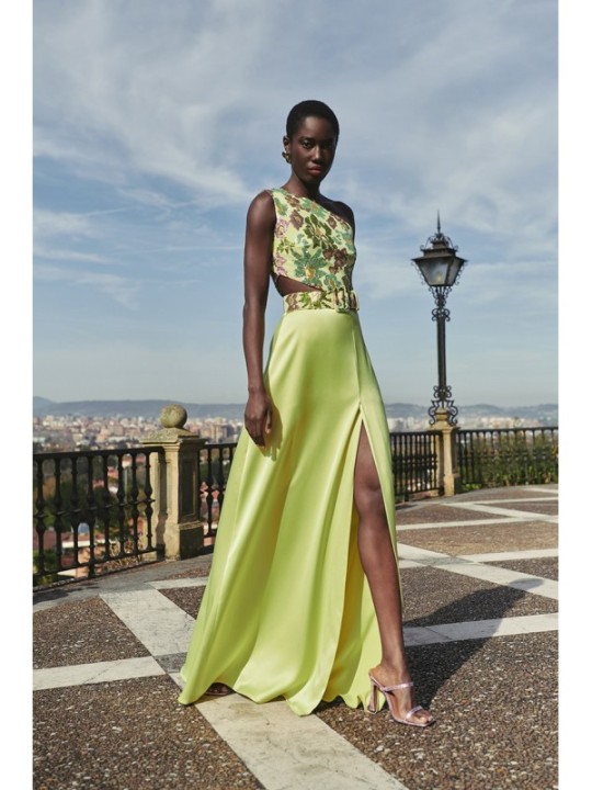 vestido saten lima con lentejuelas