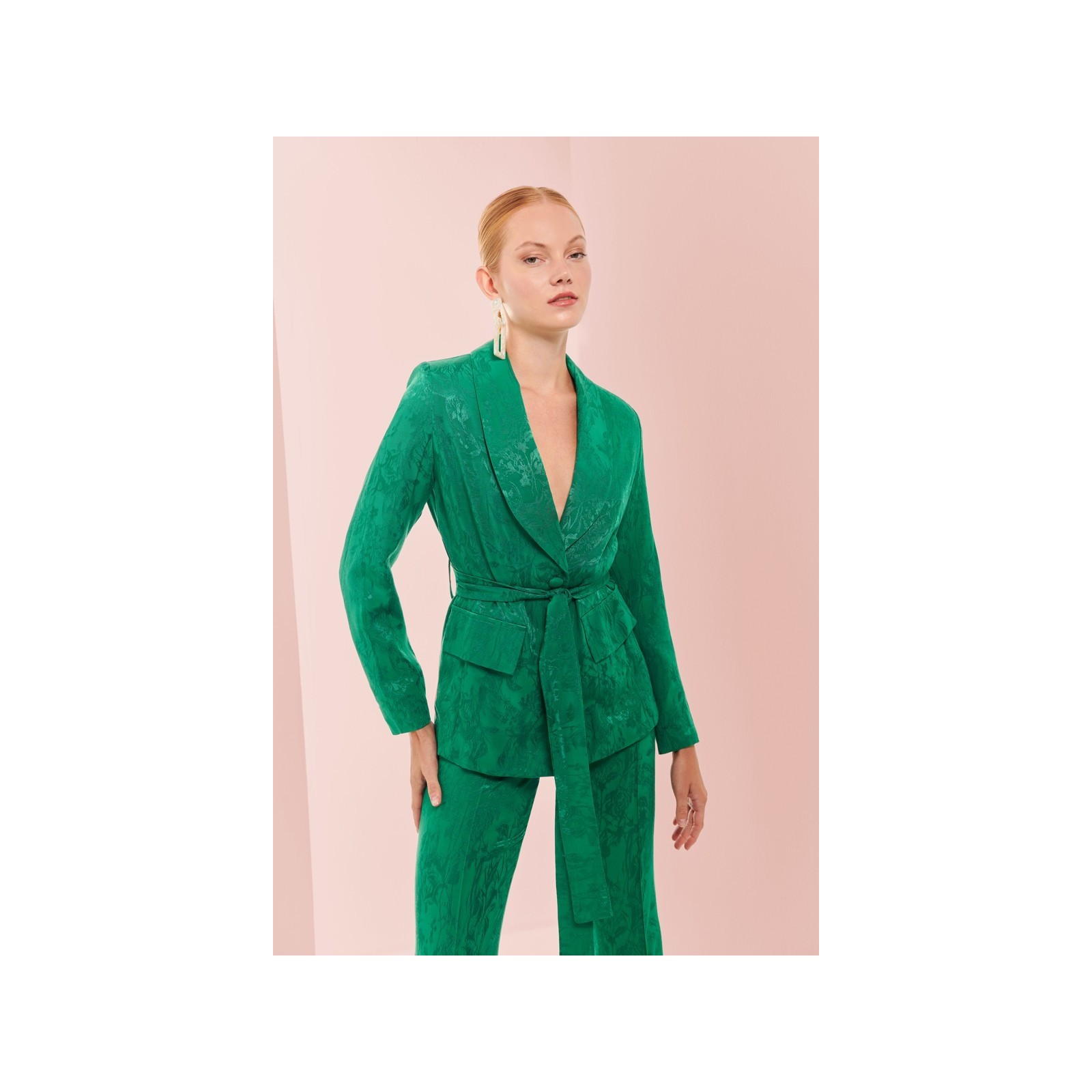 Chaqueta blazer jacquard verde invitada