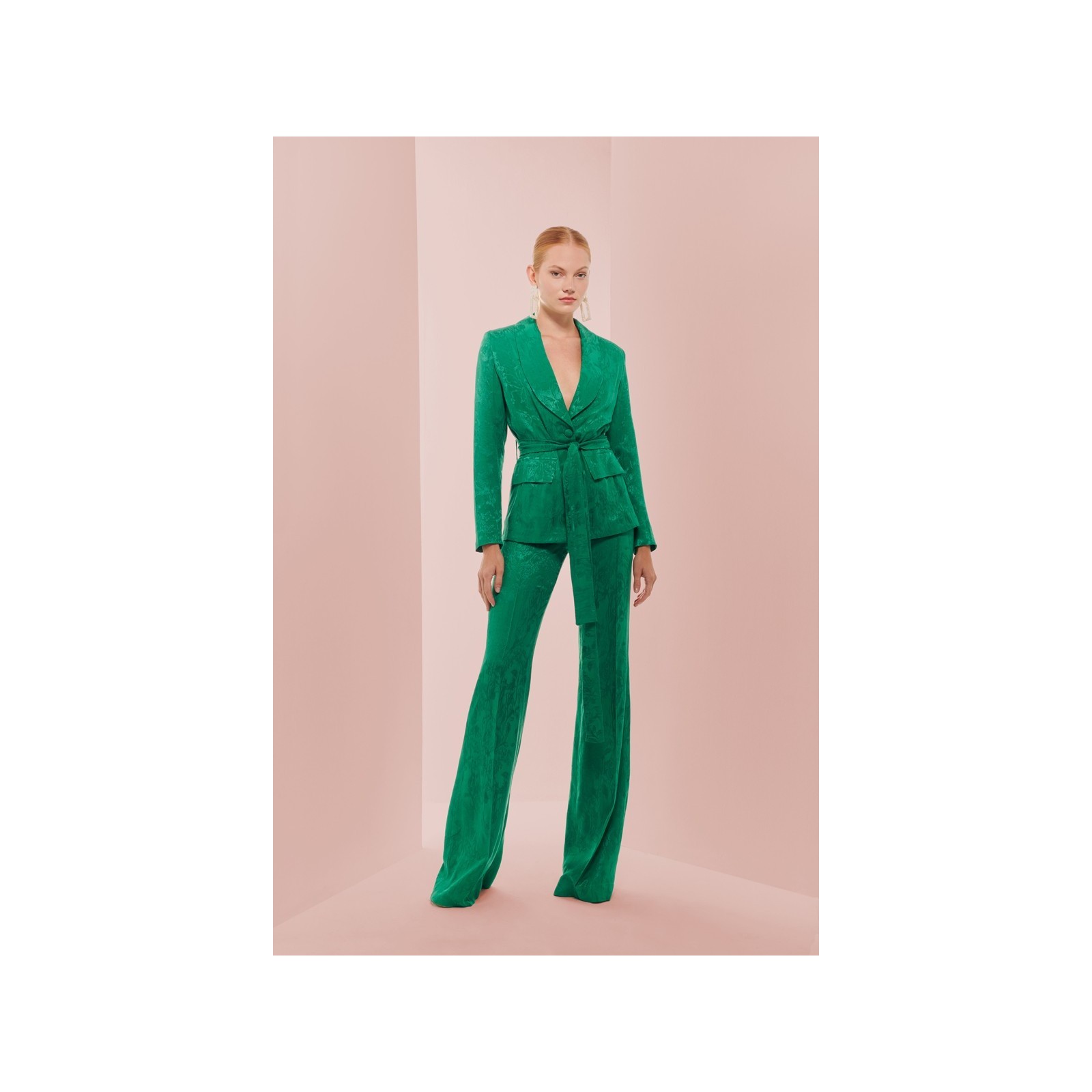 Chaqueta blazer jacquard verde invitada