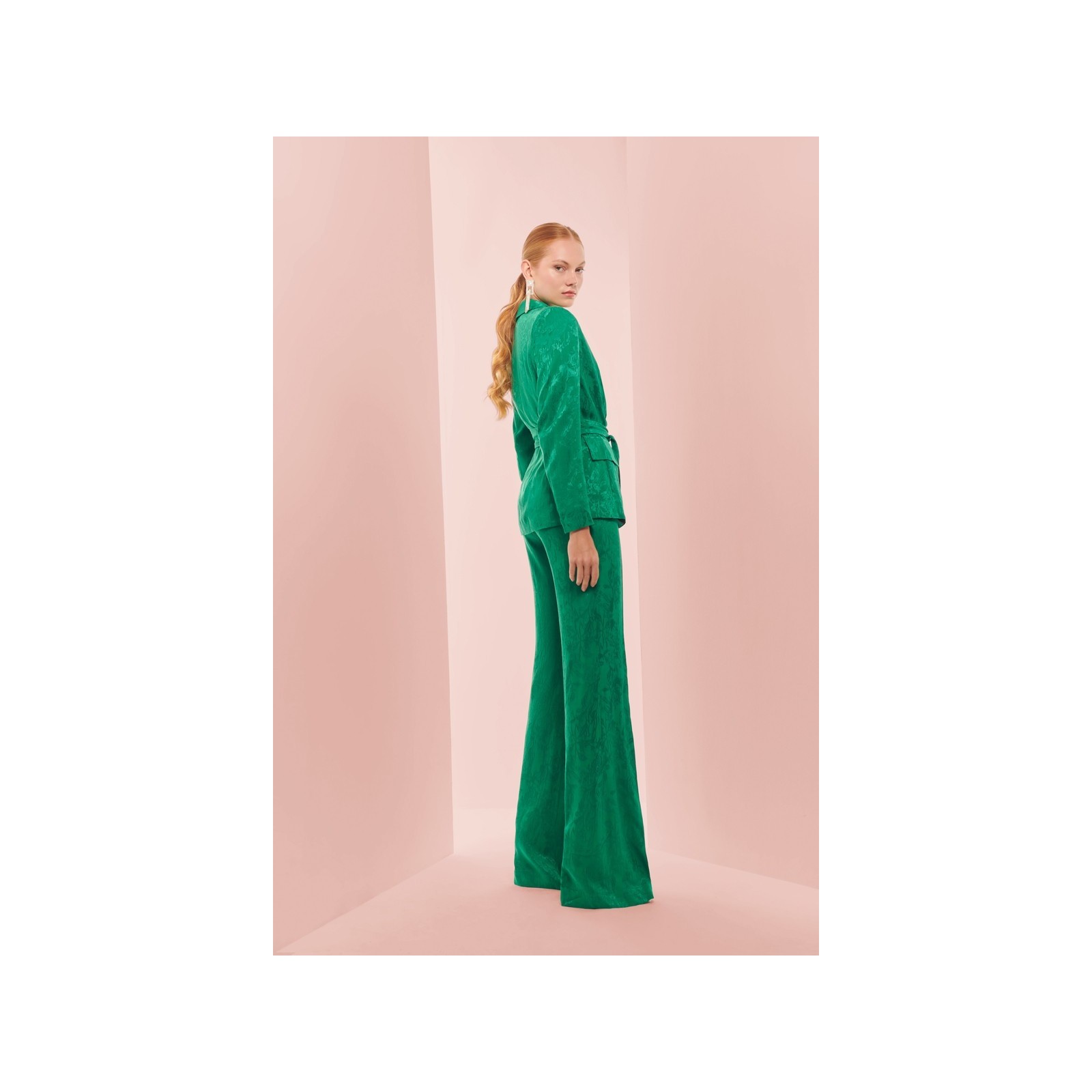Chaqueta blazer jacquard verde invitada