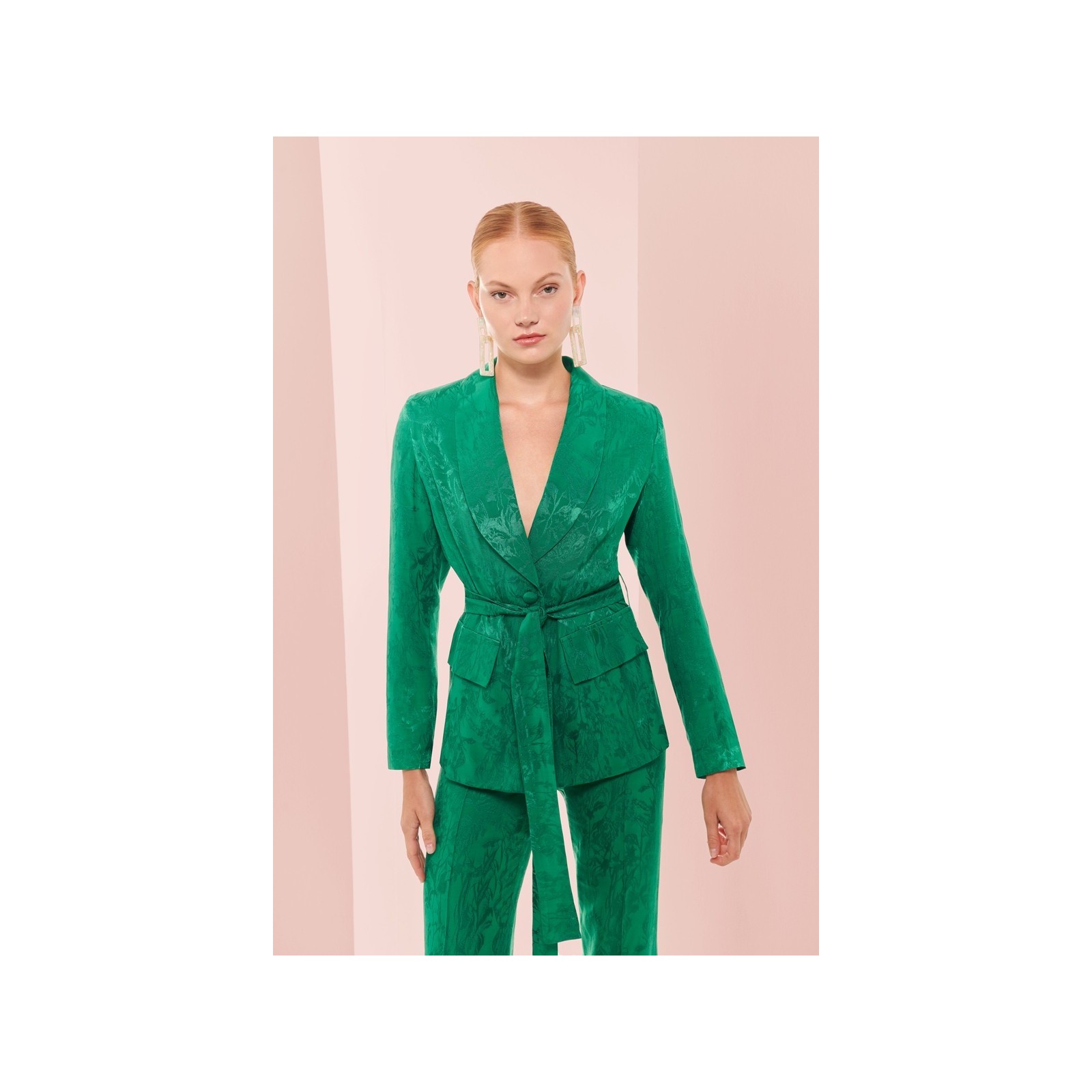Chaqueta blazer jacquard verde invitada