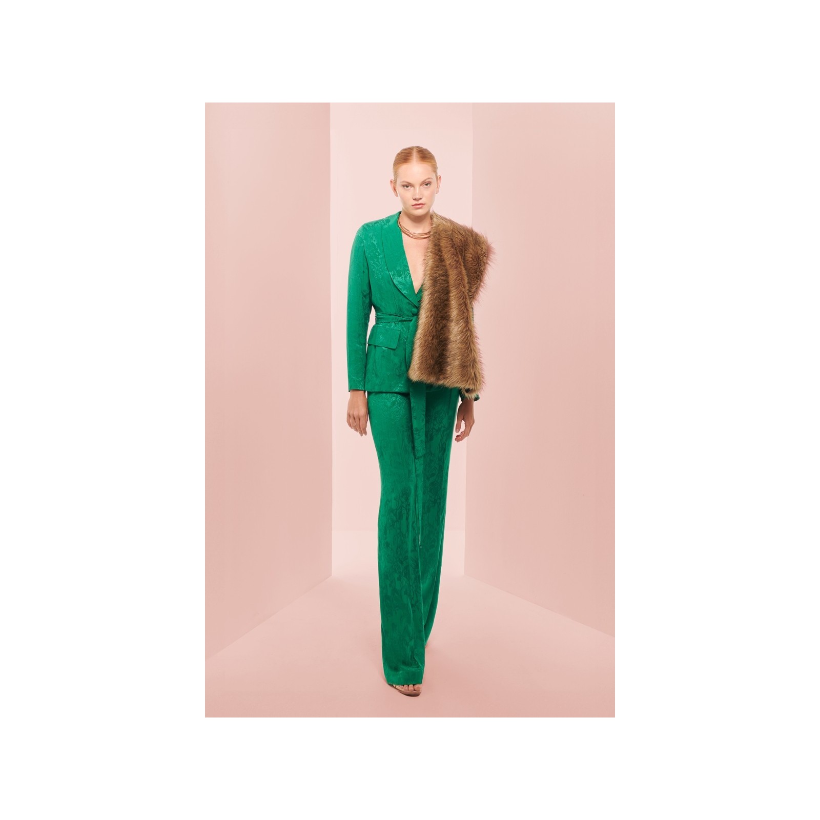 Chaqueta blazer jacquard verde invitada