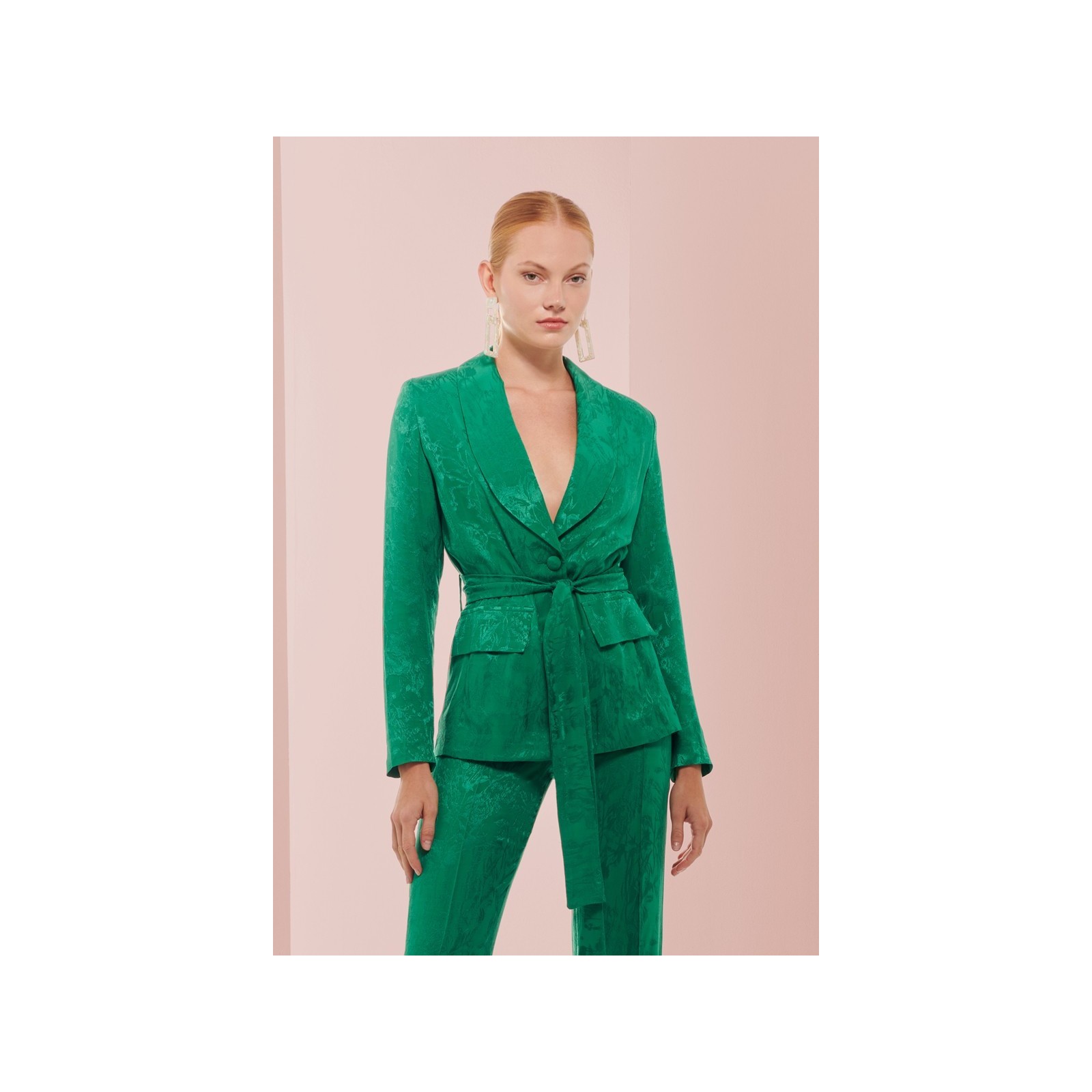 Chaqueta blazer jacquard verde invitada