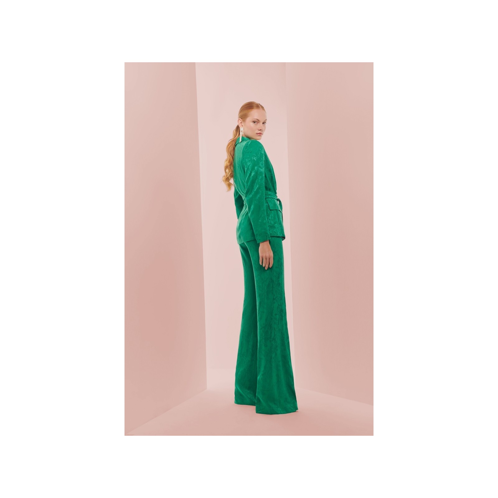 Chaqueta blazer jacquard verde invitada