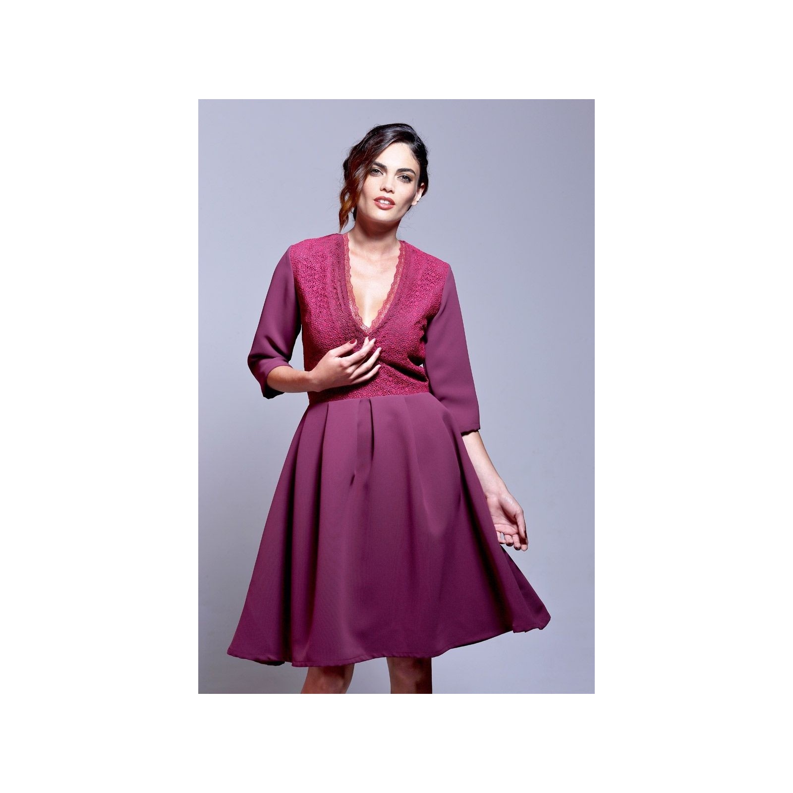 vestido de fiesta midi de vuelo marsala