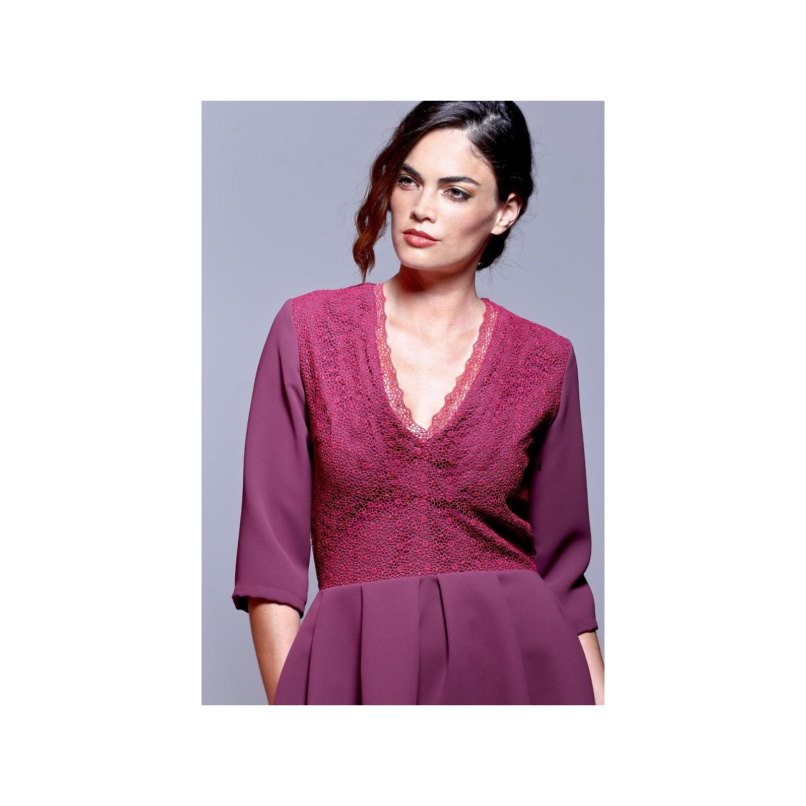 vestido de fiesta midi de vuelo marsala