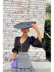 Falda midi cuadro vichy volantes blanco y negro