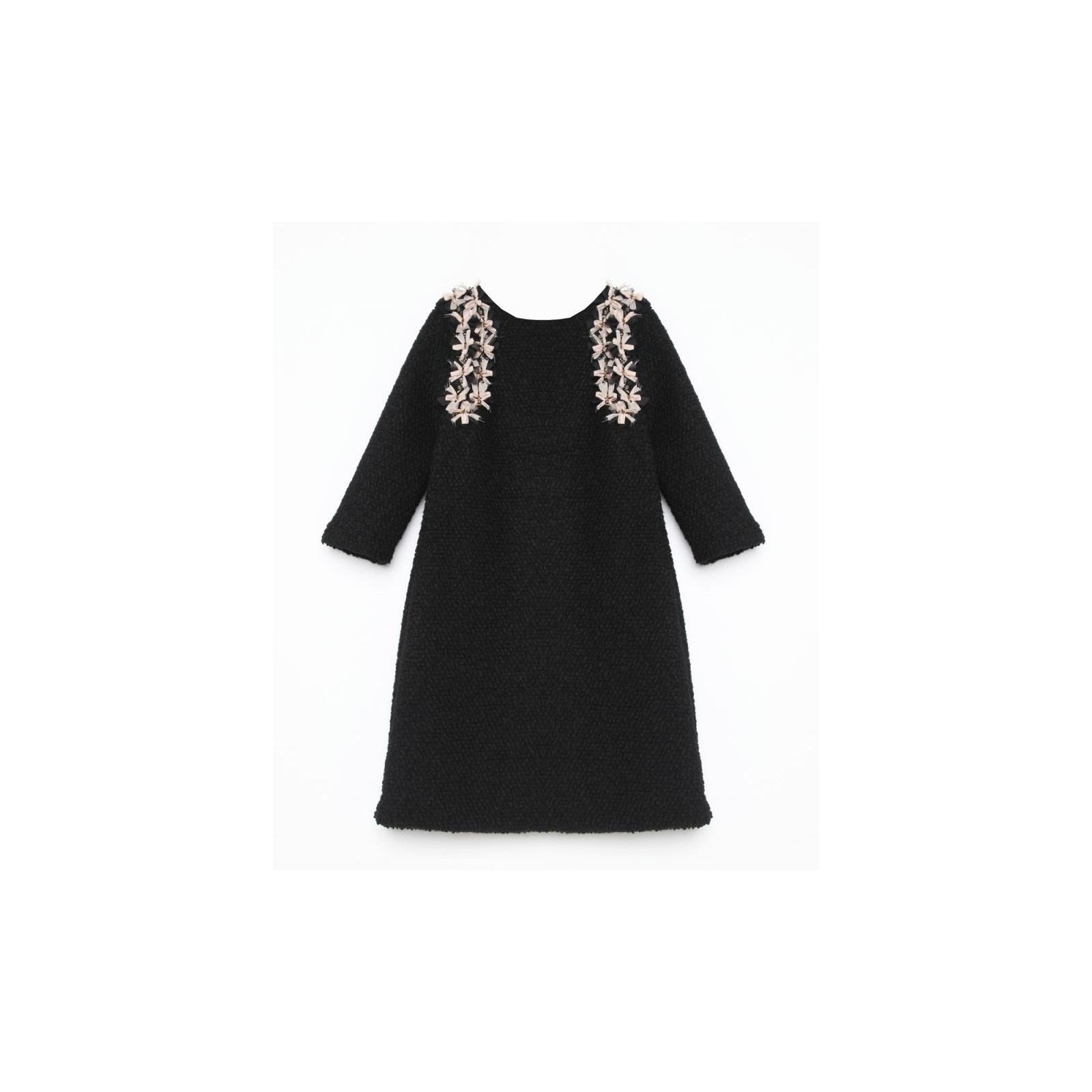 vestido corto negro de baguilla de lana con lazos adorno chanel