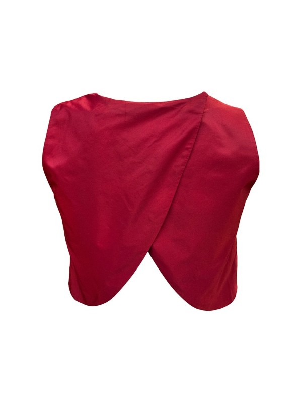 top corto tafeta granate espalda cruzada invitada boda