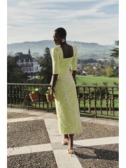 Falda brocada flores lima con peplum y botones joya