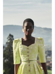 Top joya brocado lima con manga francesa escote corazon invitada boda