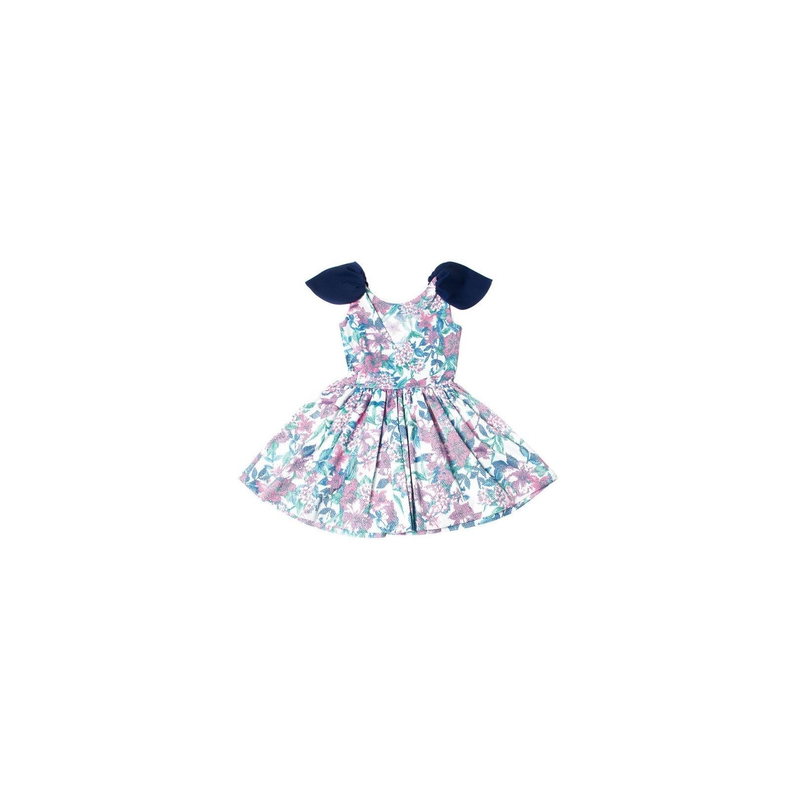 vestido fiesta  de flores corto de vuelo con alas y escote en la