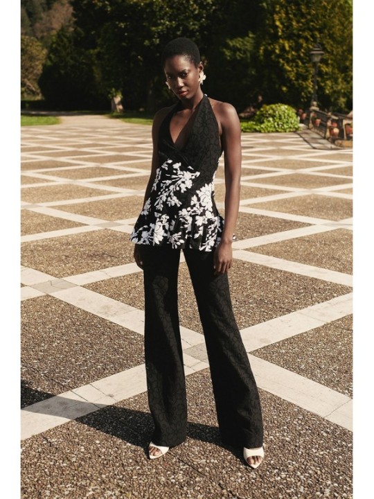 pantalon palazzo troquelado negro