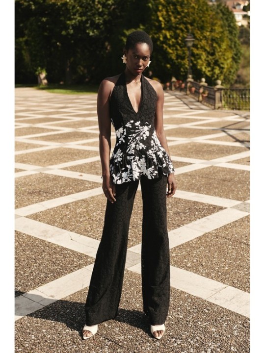 pantalon palazzo troquelado negro