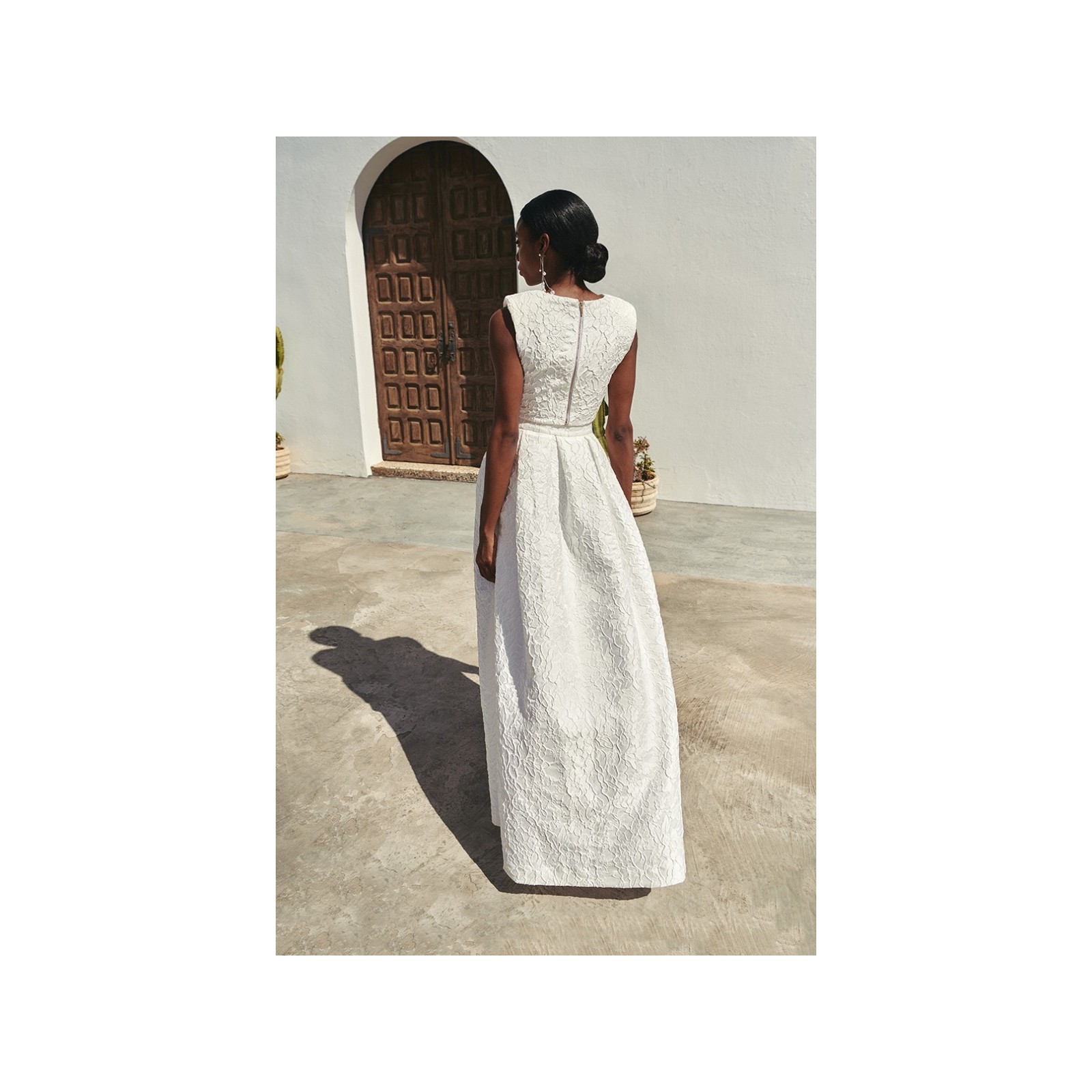 Top corto brocado flores blanco para boda civil