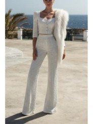 Conjunto de Top joya y palazzo brocado blanco Mía