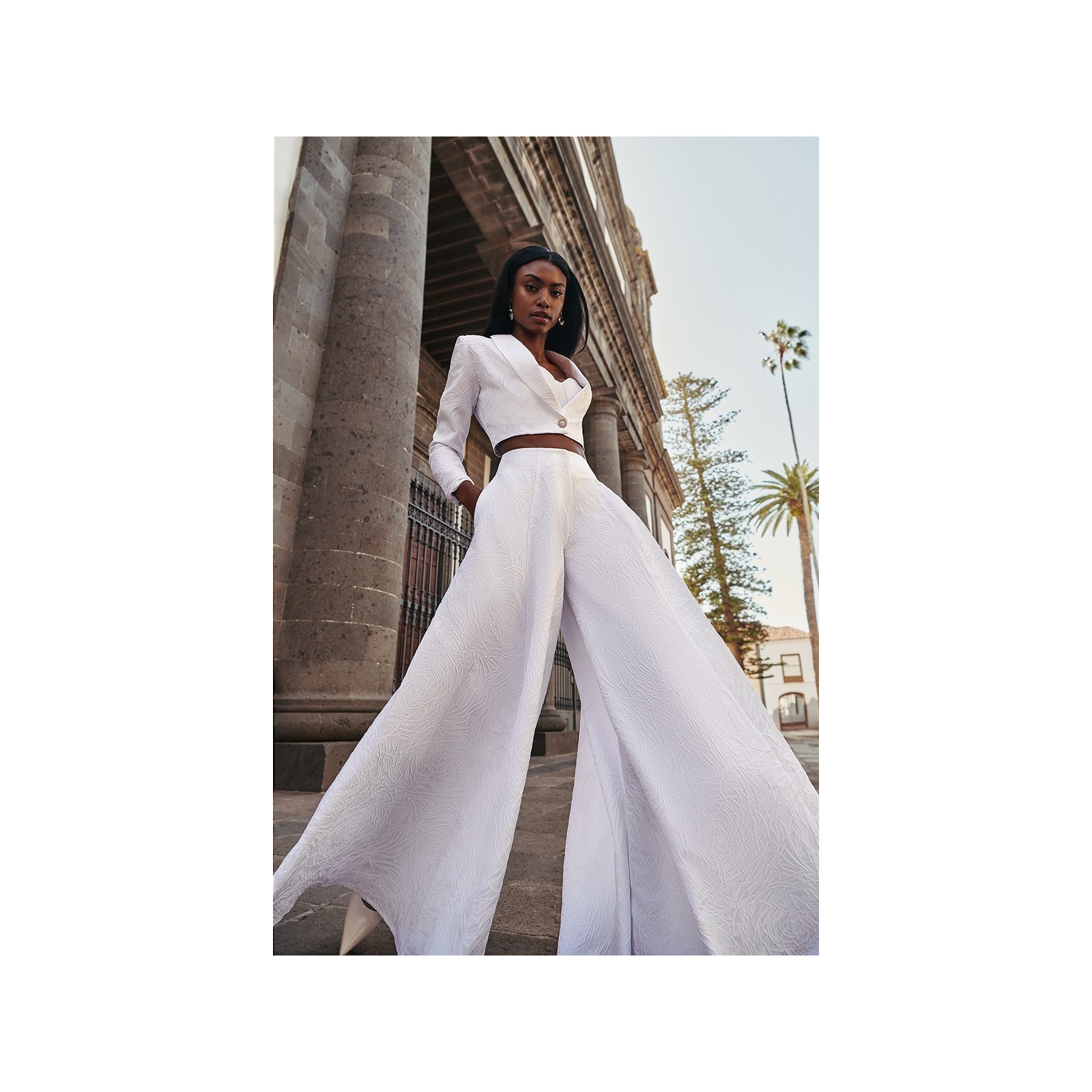 falda pantalon brocado blanco novia civil mama de comunion