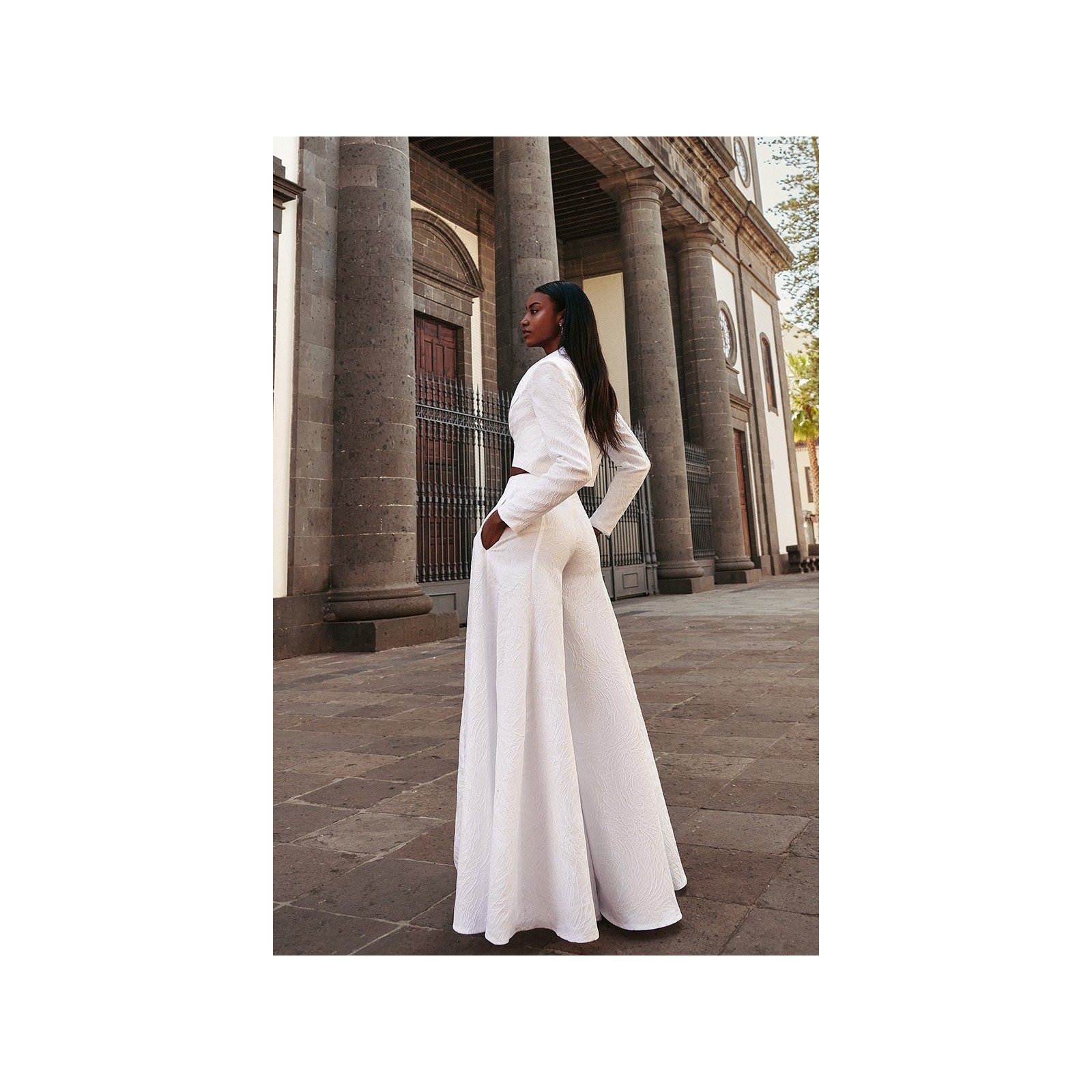 falda pantalon brocado blanco novia civil mama de comunion