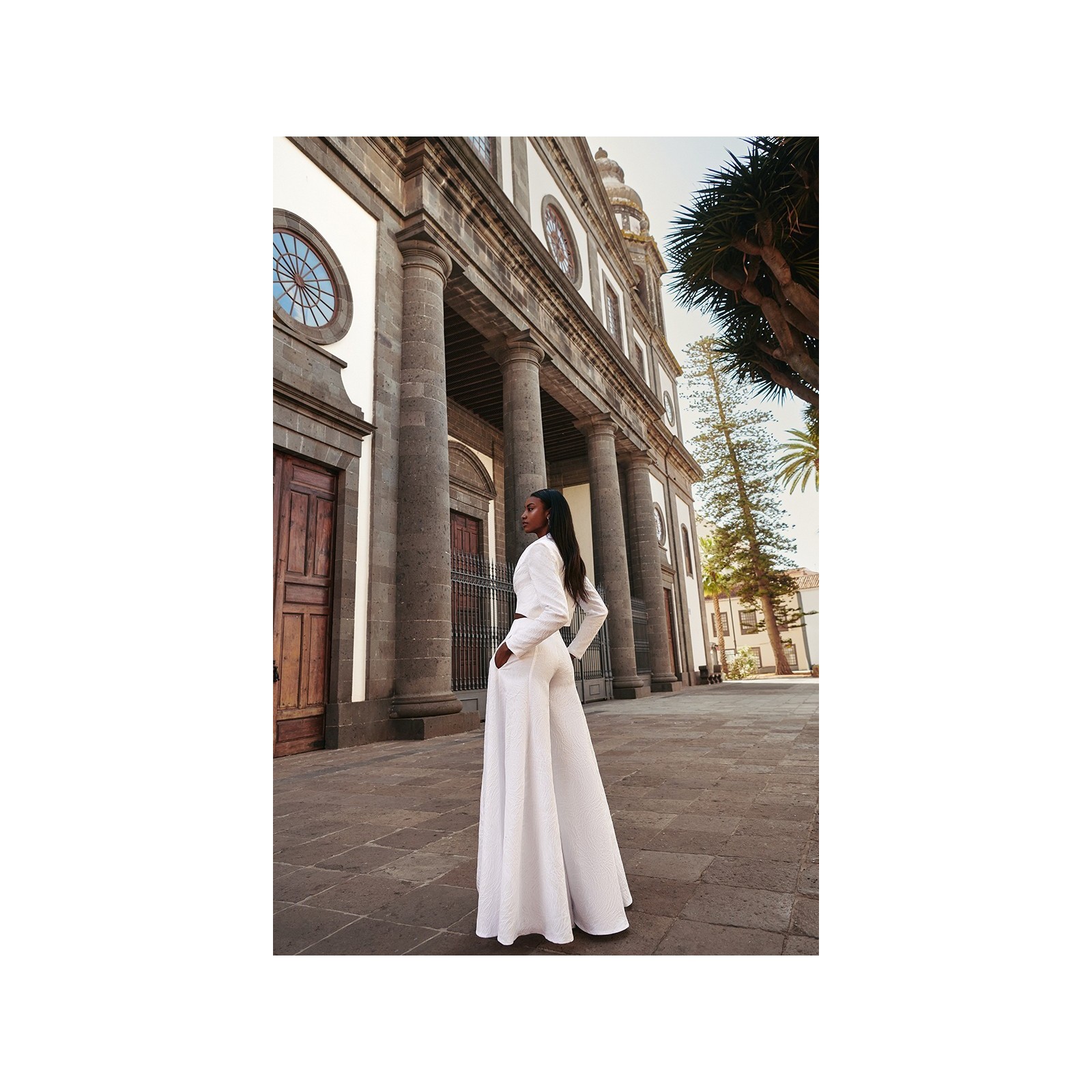 falda pantalon brocado blanco novia civil mama de comunion