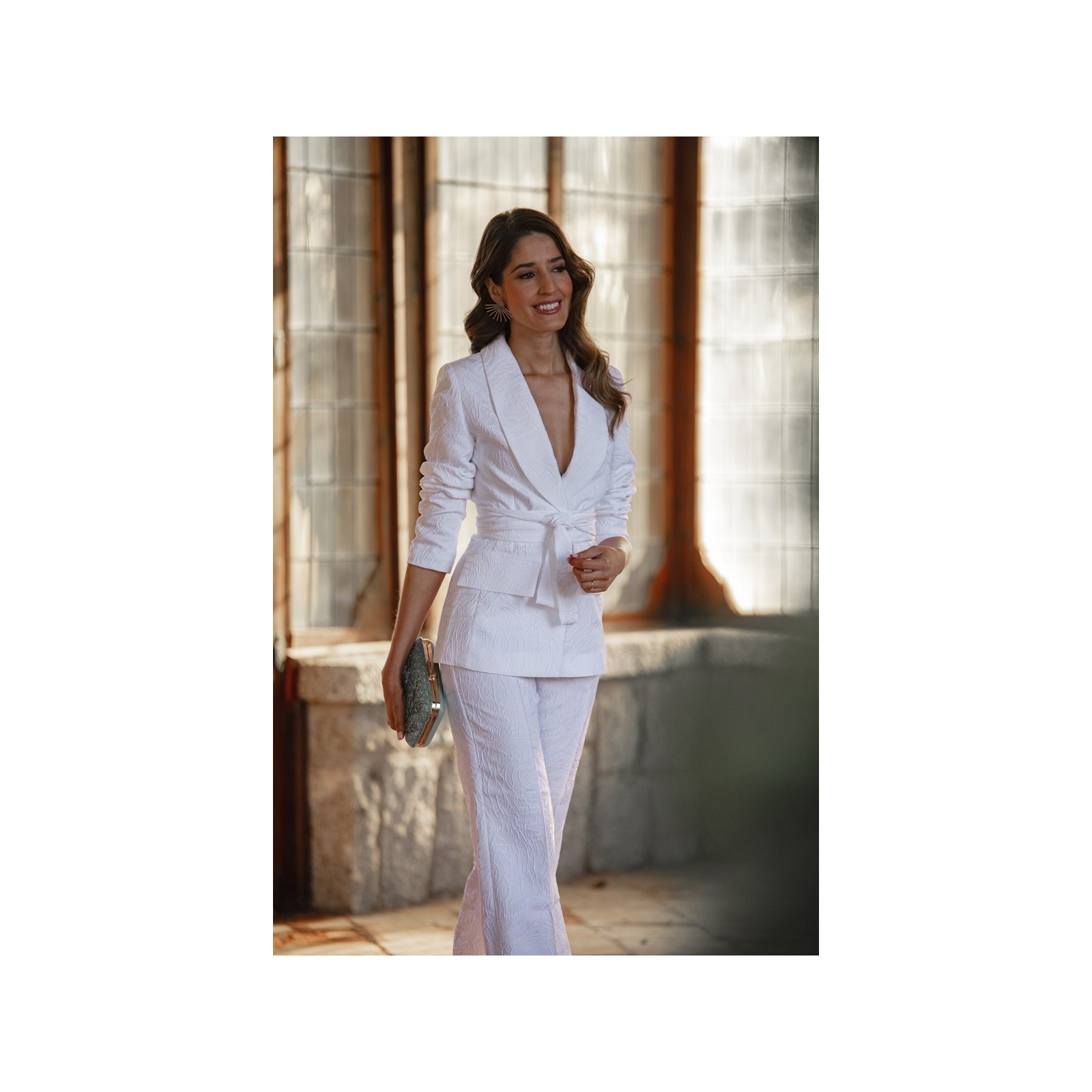 Chaqueta americana jacquard blanco para novia civil