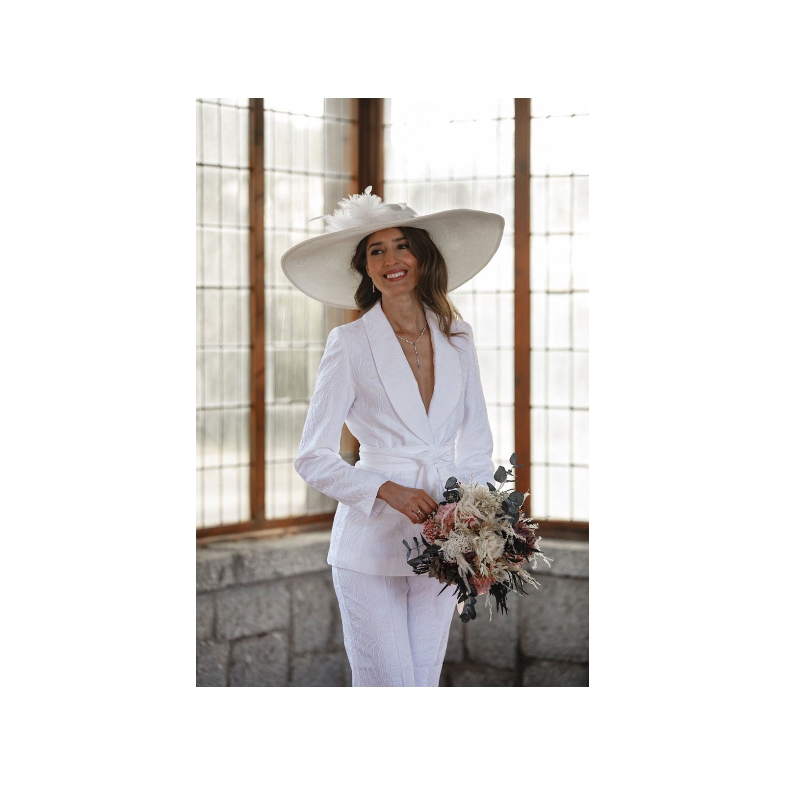 Chaqueta americana jacquard blanco para novia civil