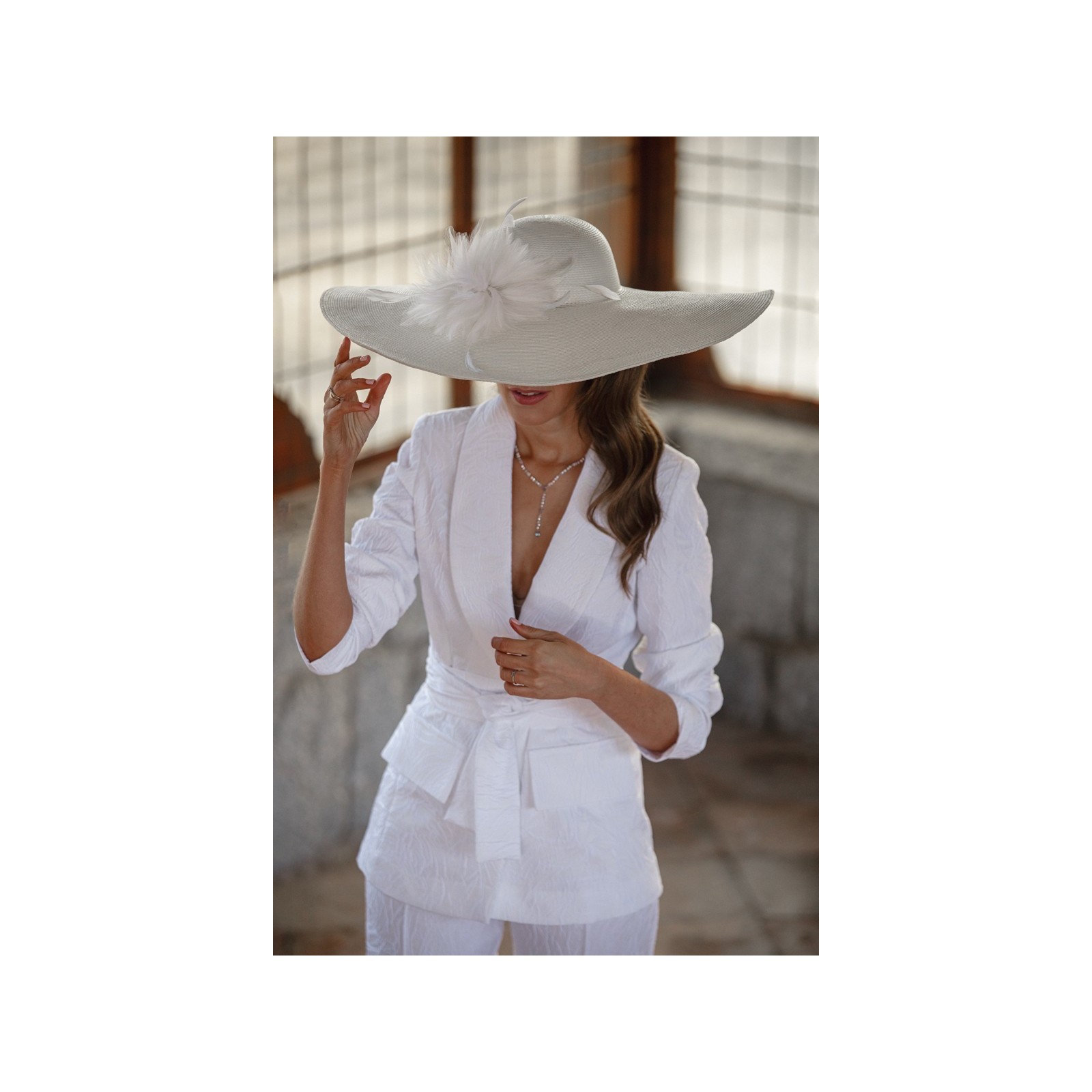 Chaqueta americana jacquard blanco para novia civil