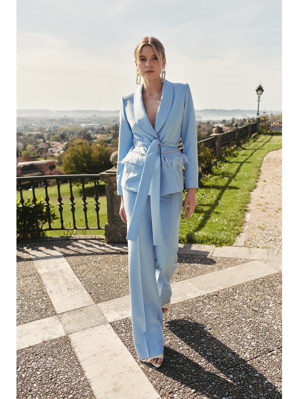 Pantalón Palazzo crepe azul claro invitada