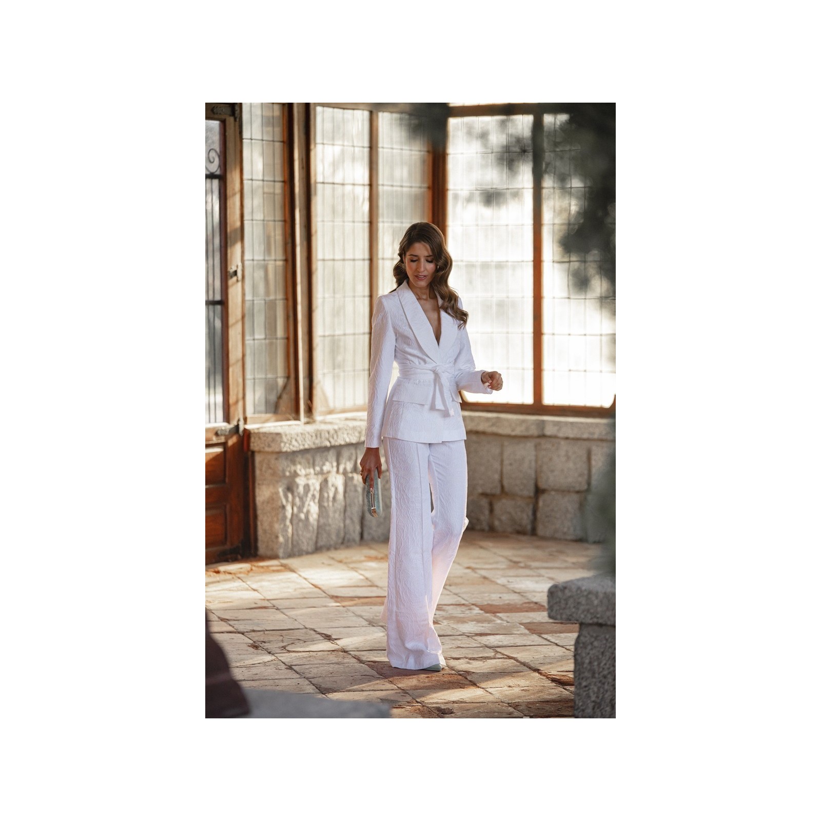 Chaqueta americana jacquard blanco para novia civil