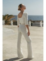 Conjunto de Top joya y palazzo brocado blanco Mía