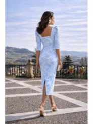 Vestido joya brocado azul con peplum Gala