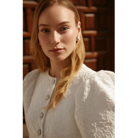 Vestido brocado blanco manga jamón Alcalá