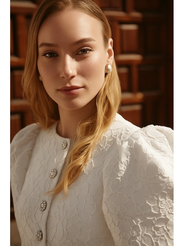 Vestido brocado blanco manga jamón Alcalá