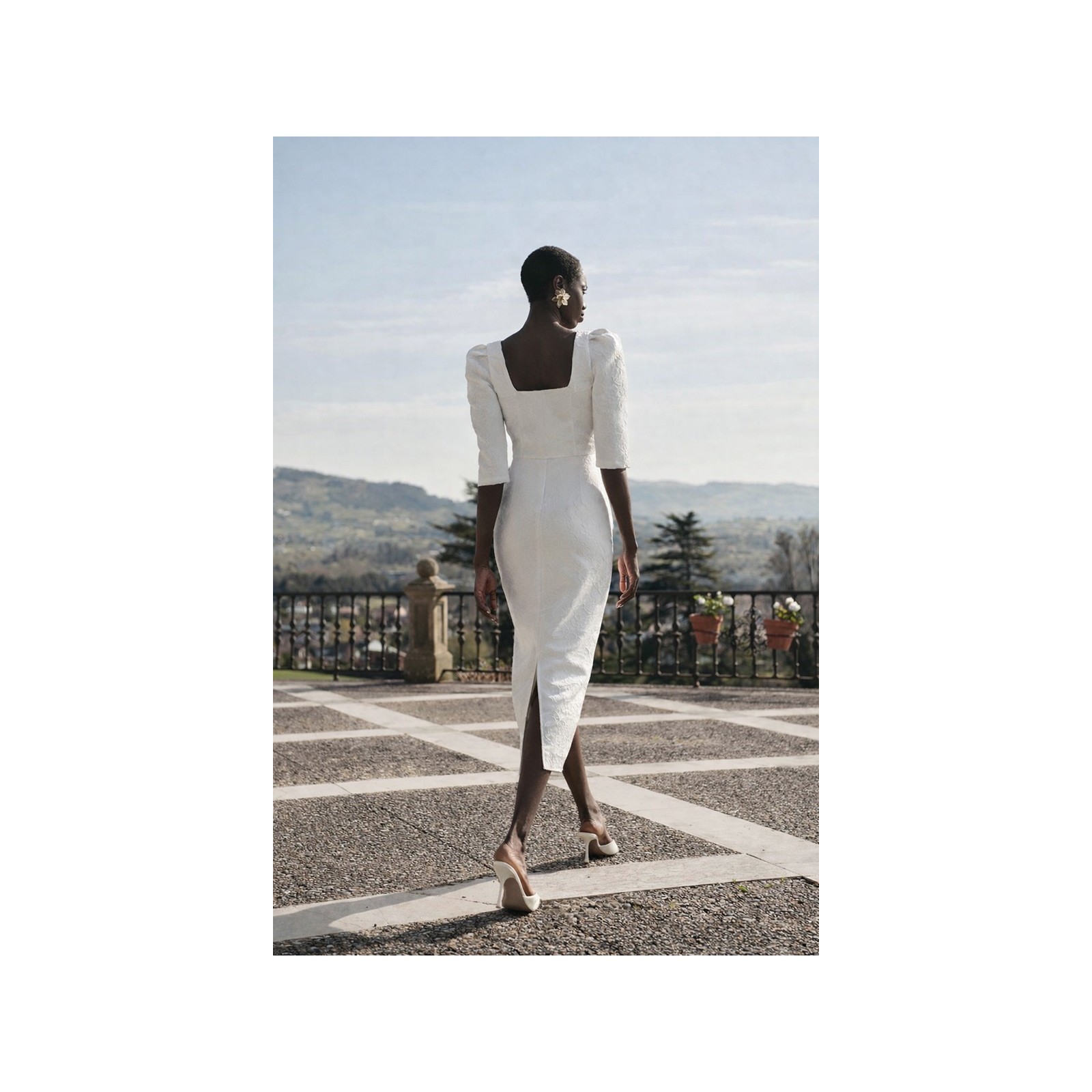 vestido brocado blanco con peplum manga francesa mama comunion o