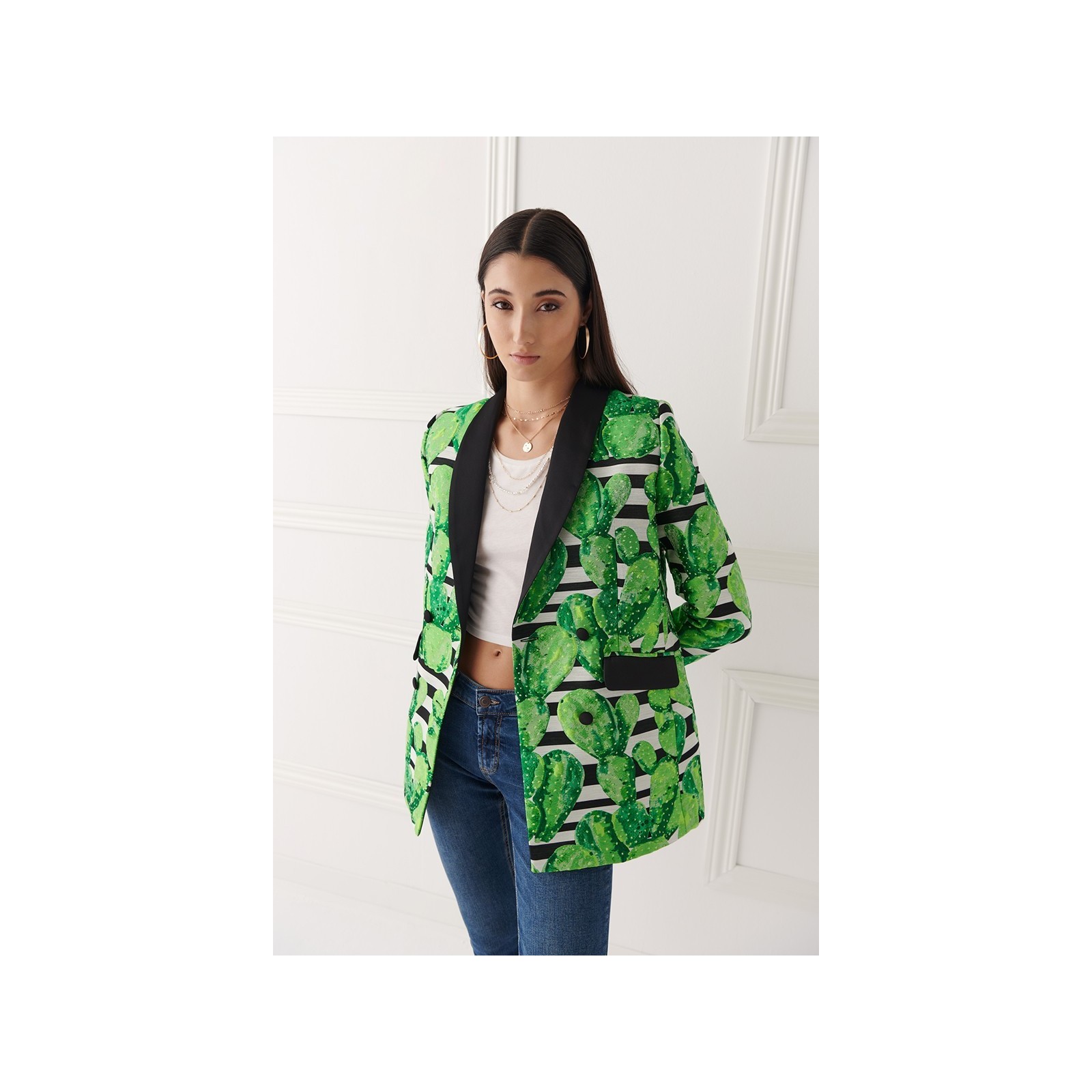 Chaqueta cruzada catcus verde y negra