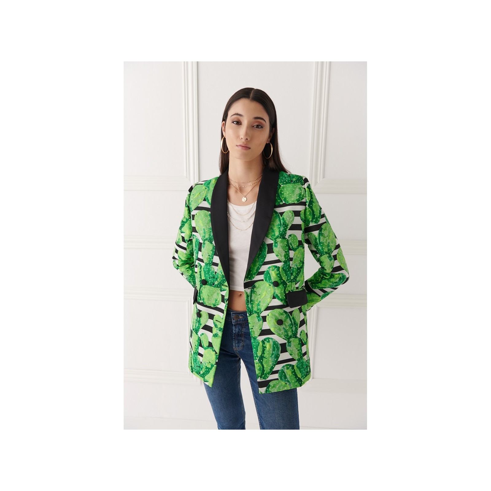 Chaqueta cruzada catcus verde y negra