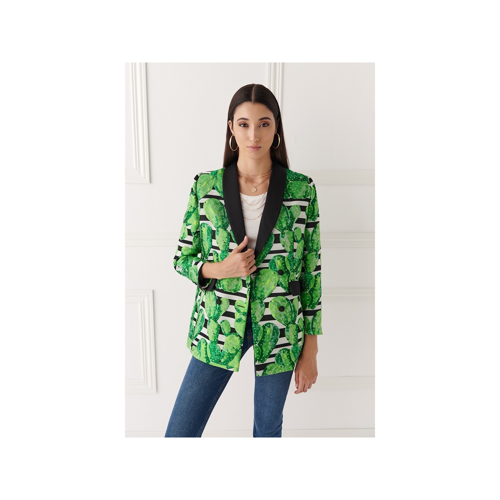 Chaqueta cruzada catcus verde y negra