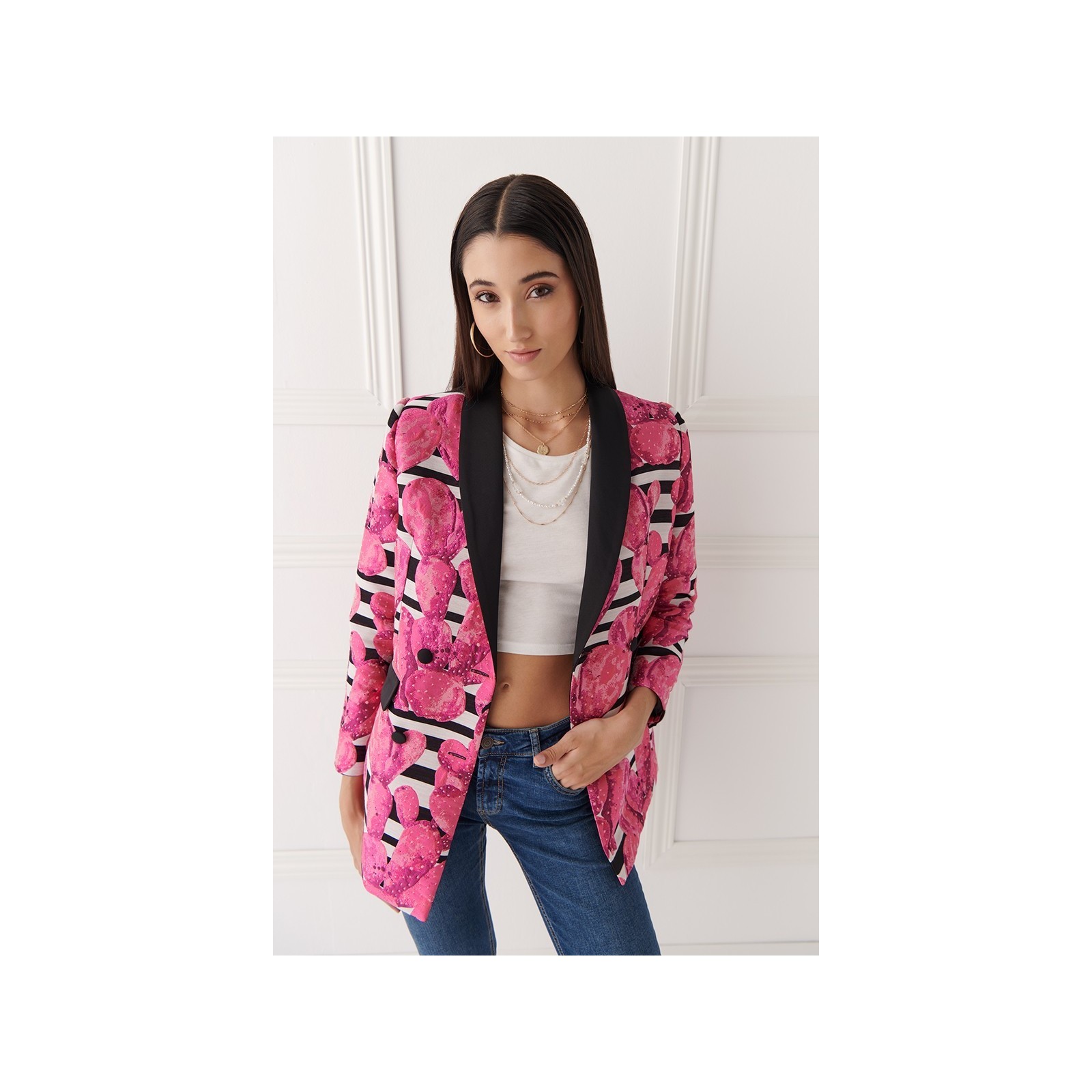 Chaqueta cruzada catcus rosa