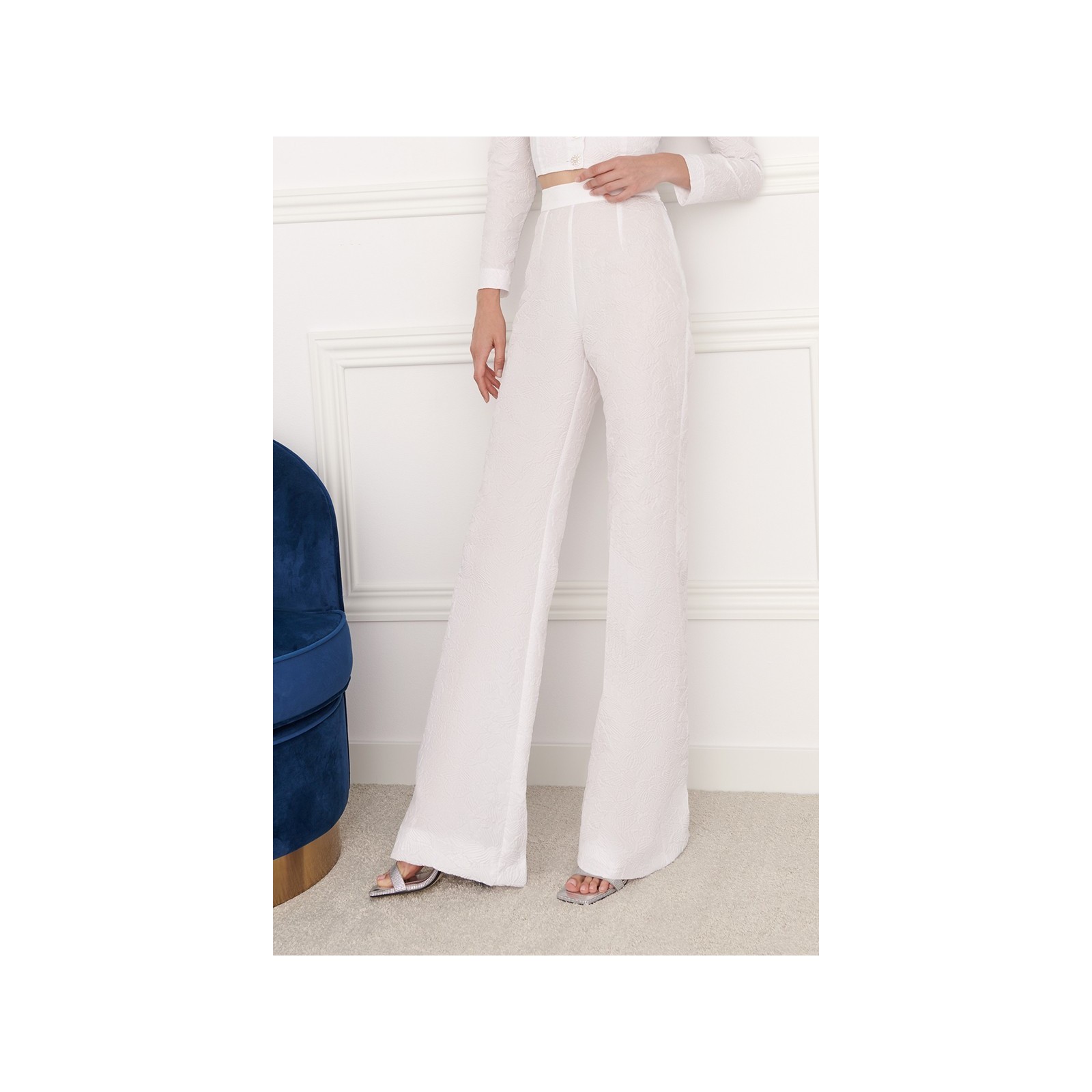 Pantalón Palazzo jacquard Blanco