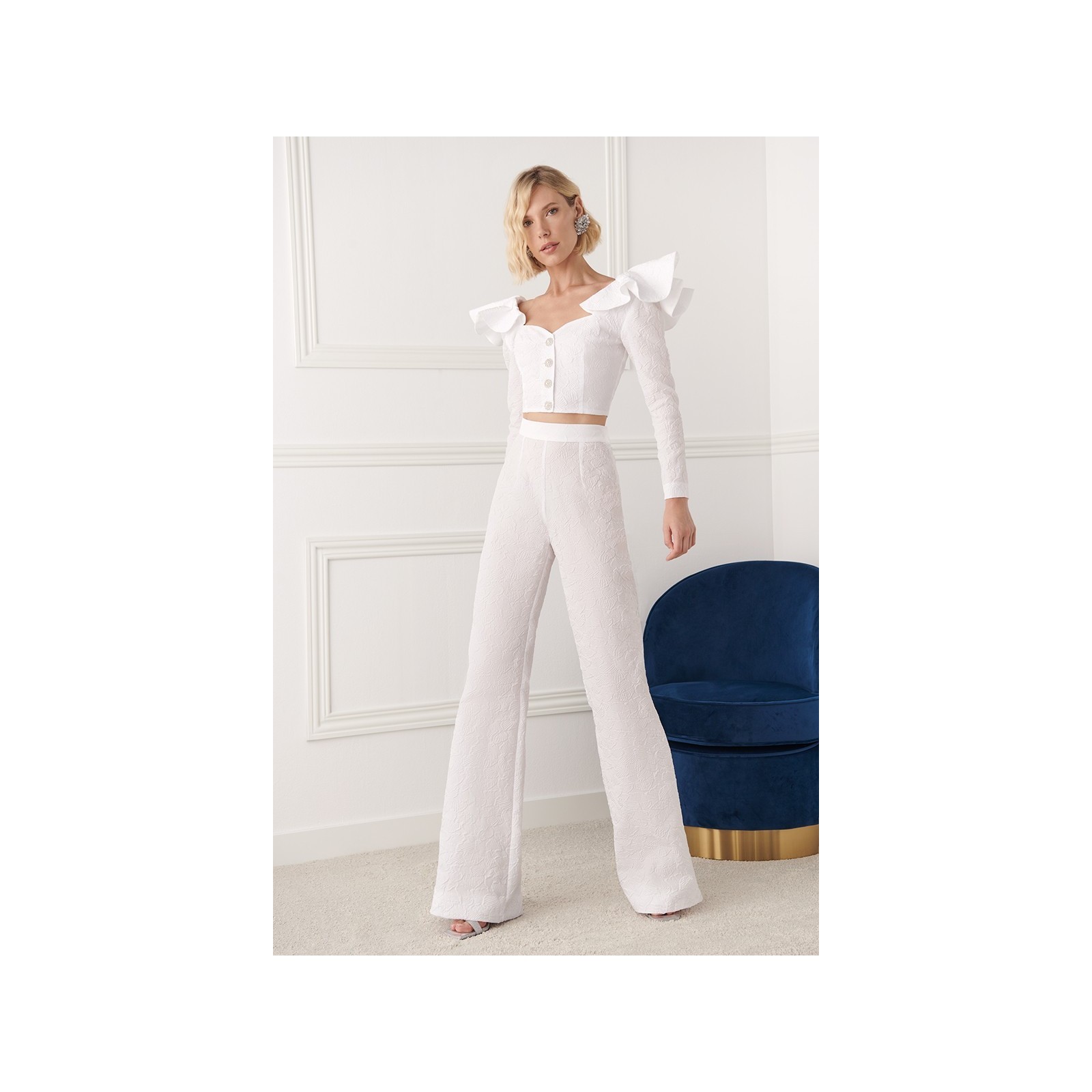 Pantalón Palazzo jacquard Blanco