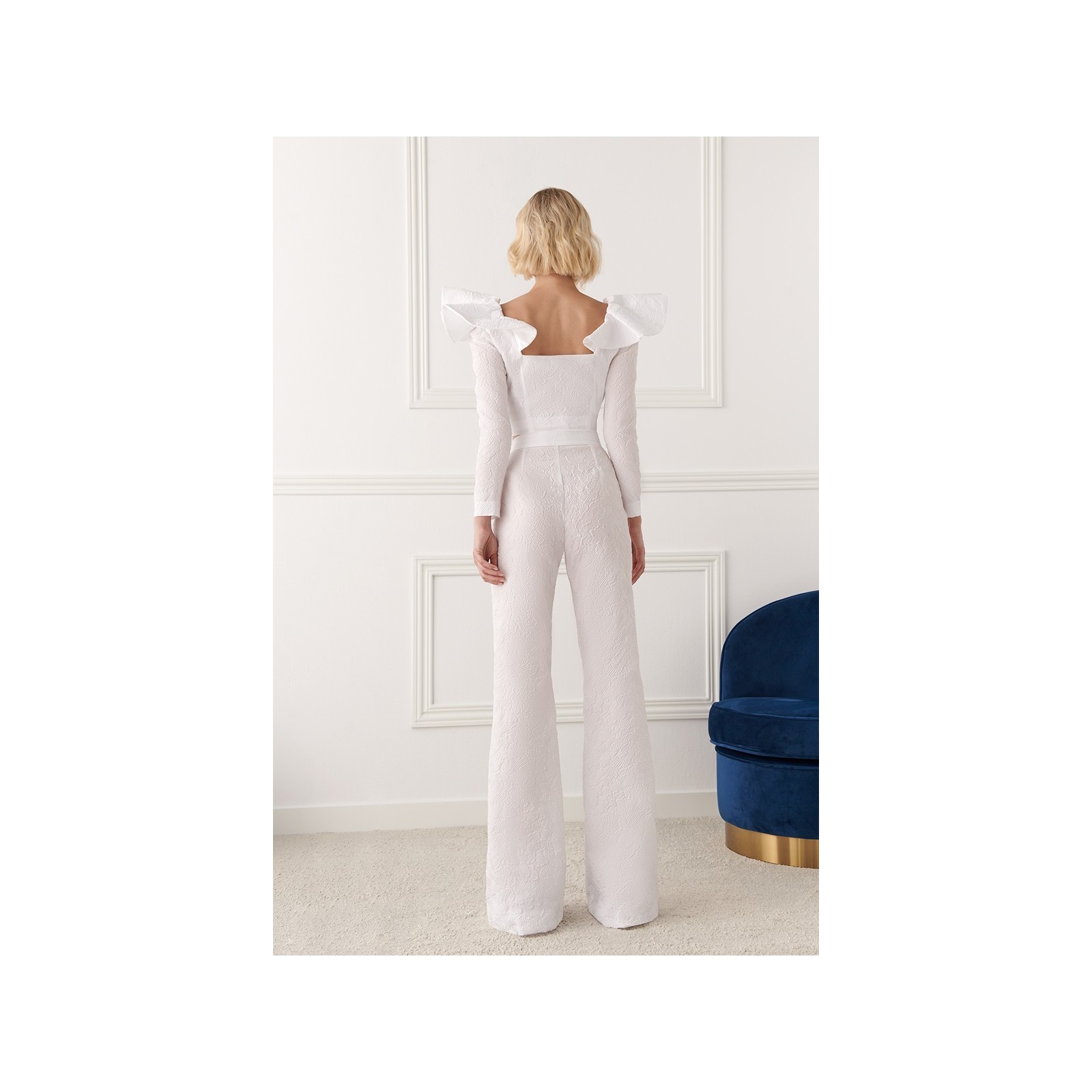 Pantalón Palazzo jacquard Blanco